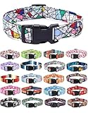 Moonpet Dog Collars for Puppy X-Small Small Medium Large Dogs - Unisex Cute Design Boys Girls Dog Pet Collar Soft Adjustable Bohemia Fancy Floral Dog Collars-White Tangram-L