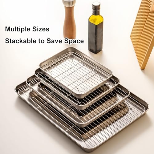 Stainless Steel Oil Drip Pan with Cooling Rack - Versatile Drain Tray for Kitchen, BBQ, and Catering - Dishwasher Safe, 23.5x17.5x2.8cm (9.3x6.9x1.1in)