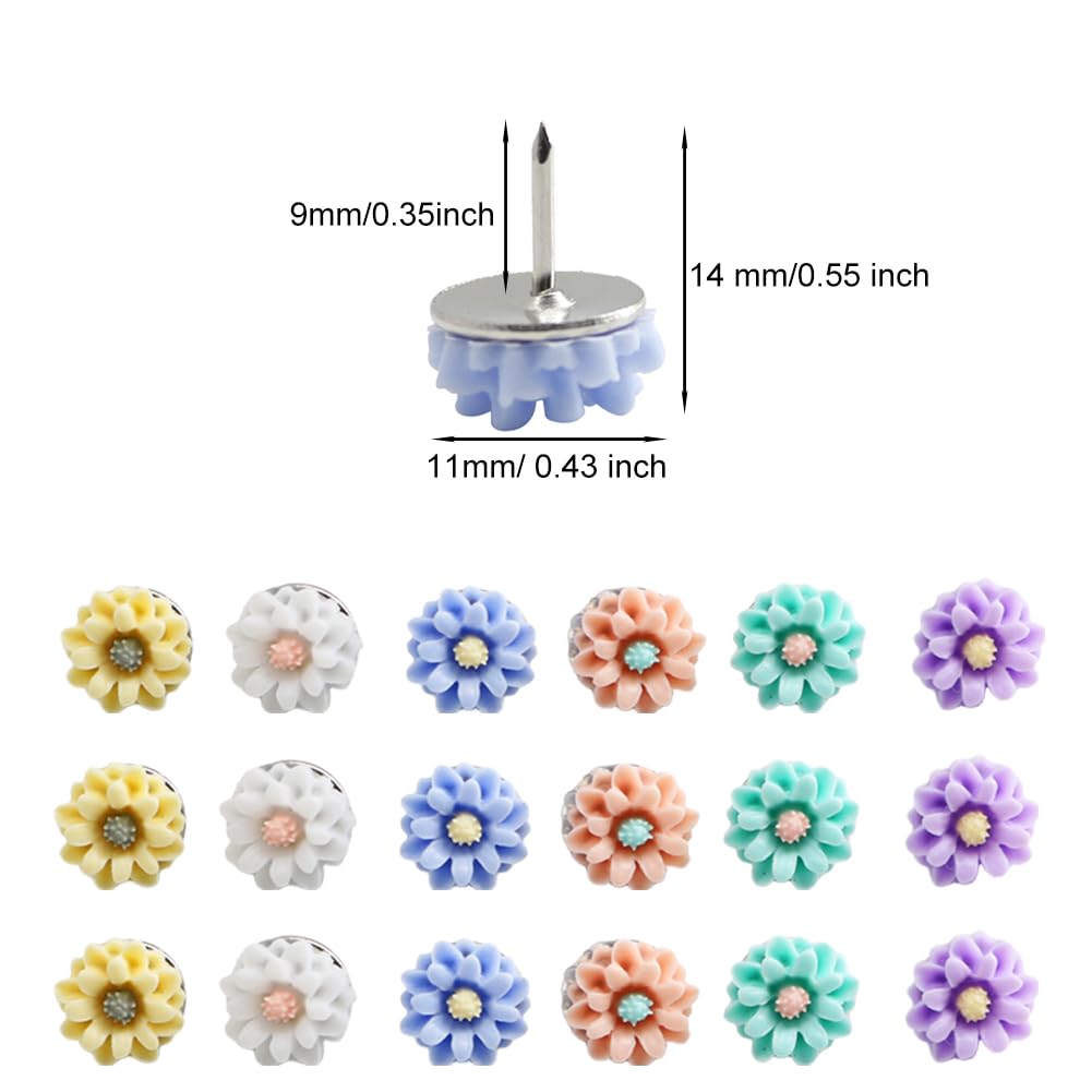 48pcs Round Hanging for Wall Daisy Shaped Head Push Pin Photos Flat Thumbtack Push Pins for Wall Hangings,School, Home - Image 2