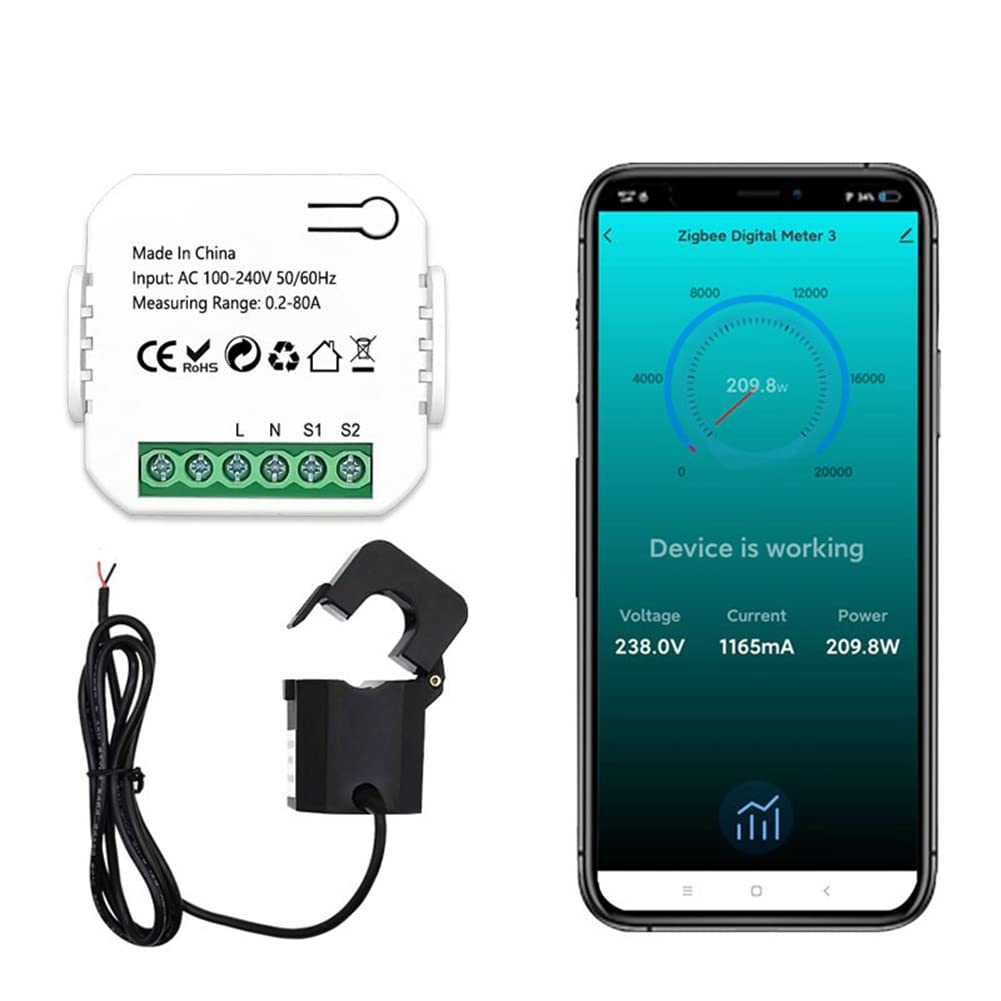 Tuya Smart Life ZigBee Compteur D'éNergie 80A avec Pince de Transformateur de Courant KWh Moniteur de Puissance Statistiques D'éLectricité110V 240V