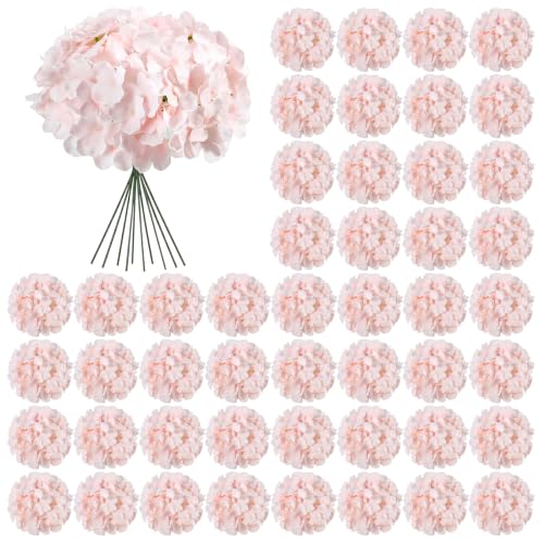 Auihiay 64pcs Hydrangea Artificial Flowers Silk Hydrangea Heads with Stems Pink Hydrangea Flowers for DIY Wedding Centerpiece Baby Shower Home Party Decor (Pink)