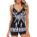 Zando Women Teen Sporty Tankini with Boyshorts Bikini Set Modest Swimsuit Tummy Control Swimwear Printed Bathing Suit Black Floral Print Large (US 10-12)