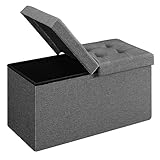 SONGMICS Storage Ottoman, Foldable Storage Bench, 38 x 76 x 38 cm, Flipping Lid, 300 kg Load Capacity, for Hallway, Living Room, Bedroom, Dark Grey LSF86GYZ