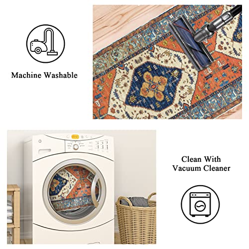 Bsmathom Boho Runner Rug, Non-Slip Non-Shedding 2X10 Distressed Hallway Rug Runner Tribal Area Rug, Low-Pile Machine Washable Non-Shedding Faux Wool Floor Carpet For Kitchen Laundry Entrance(2'X10') #TOP6