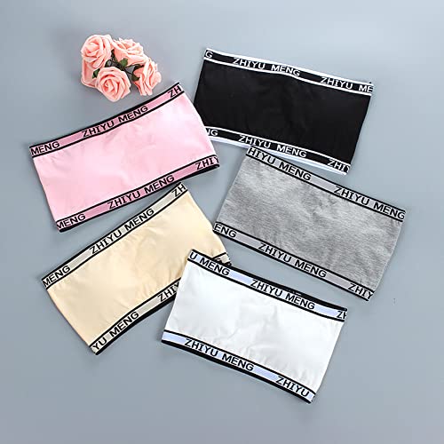 Girls Strapless Bandeau Bra - Seamless Training Sports Bras for Teens. Bralette with Removable Pads, 8-14 Age. 4Pcs Pattern 12