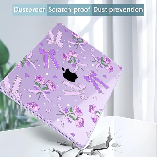 Image of Tuiklol for MacBook Air 13 inch Case M5 2026 M4 2025 M3 2024 M2 2022 Release Model A3449 A3240 A3113 A2681,Plastic Hard Shell Cover for MacBook Air 13.6 with Touch ID, Bow & Rose Purple