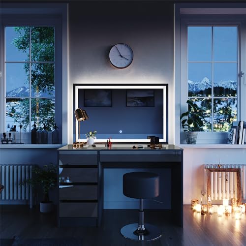 Vicco Tavolo Da Toeletta Antracite 55 Cm Con Specchio Led E Sgabello