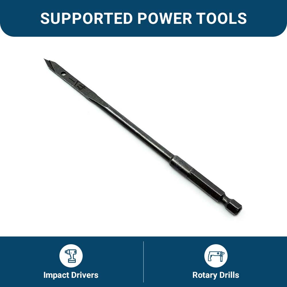 Benchmark Abrasives 1/4" X 6" Spade Drill Bit with Quick-Change Hex Shank Hole Cutter for Woodworking, Drilling, High-Speed Steel Paddle Flat Bits (1/4" x 6")