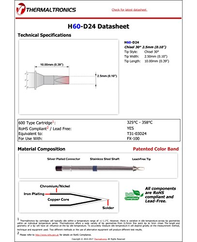 Image of Thermaltronics H60-D24 Chisel 30deg 2.5mm (0.10in) interchangeable for Hakko T31-03D24