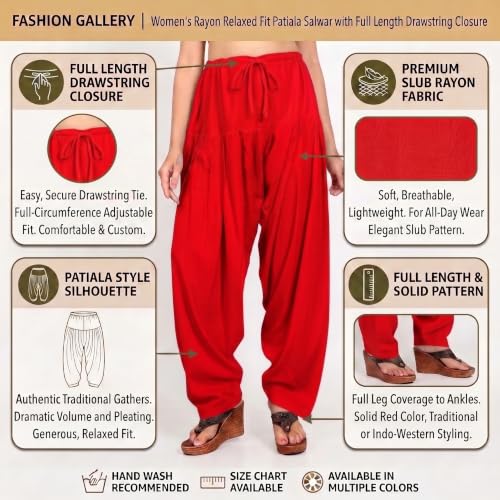 Image of FASHION GALLERY Women's Rayon Relaxed Fit Patiala Salwar with Full Length Drawstring Closure Type and Flexible Waist | Patiala Pant for Woman Free Size Fit Upto XXL