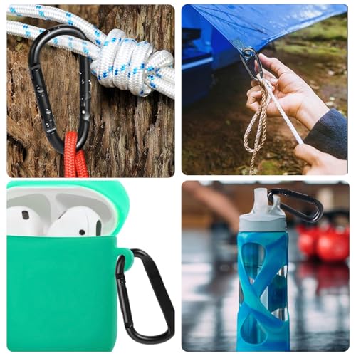 15 Stück Karabinerhaken Klein Schwarz, Mini Karabinerhaken, Karabiner Klein Leicht und Tragbar für Rucksäcke Gürtel Schlüsselketten und Outdoor Ausrüstung