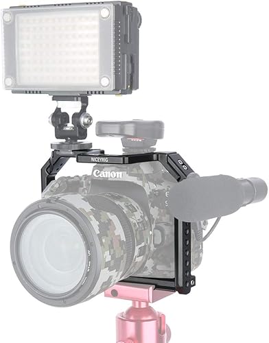 Miniatura 5 de NICEYRIG Jaula de cámara para Canon 80D 90D 70D, con zapata fría de riel NATO y orificio de localización de 1/4 3/8, 371