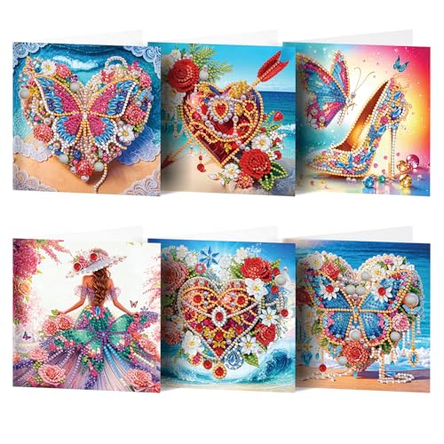 pigpigboss 6 Packs Butterfly Diamond Painting Greeting Cards Kit