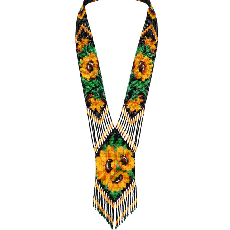 Collier ukrainien Gerdan tournesol LKBEADS en perles de rocaille fait main