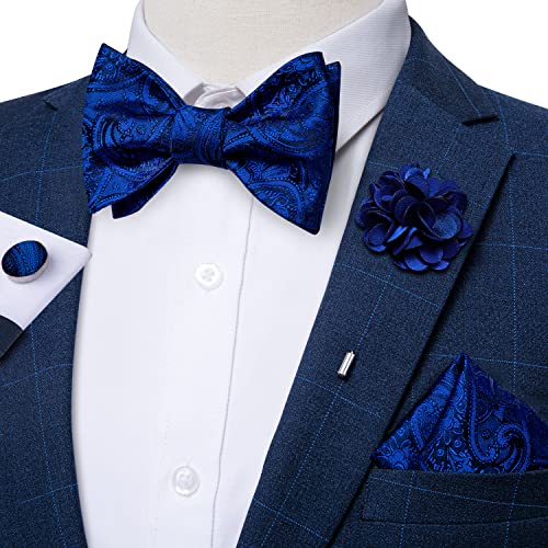 Image of DiBanGu Paisley Bow Ties for Men Silk Self Tied Bowtie and Pocket Square Cufflinks with Lapel Pin for Wedding Party