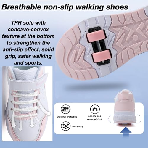 Kids Roller Skates Shoes Sneakers for Boys & Girls, Skateboarding Shoe Fashion Parkour Shoes with 4-Wheels Unisex Retractable Skating Shoes for Adolescents Park Sports Walking4