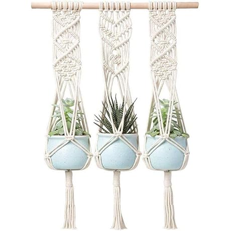 LANGUGU Macrame Plant Hanger with Wooden Dowel: Enhance Your Indoor and Outdoor Decor
