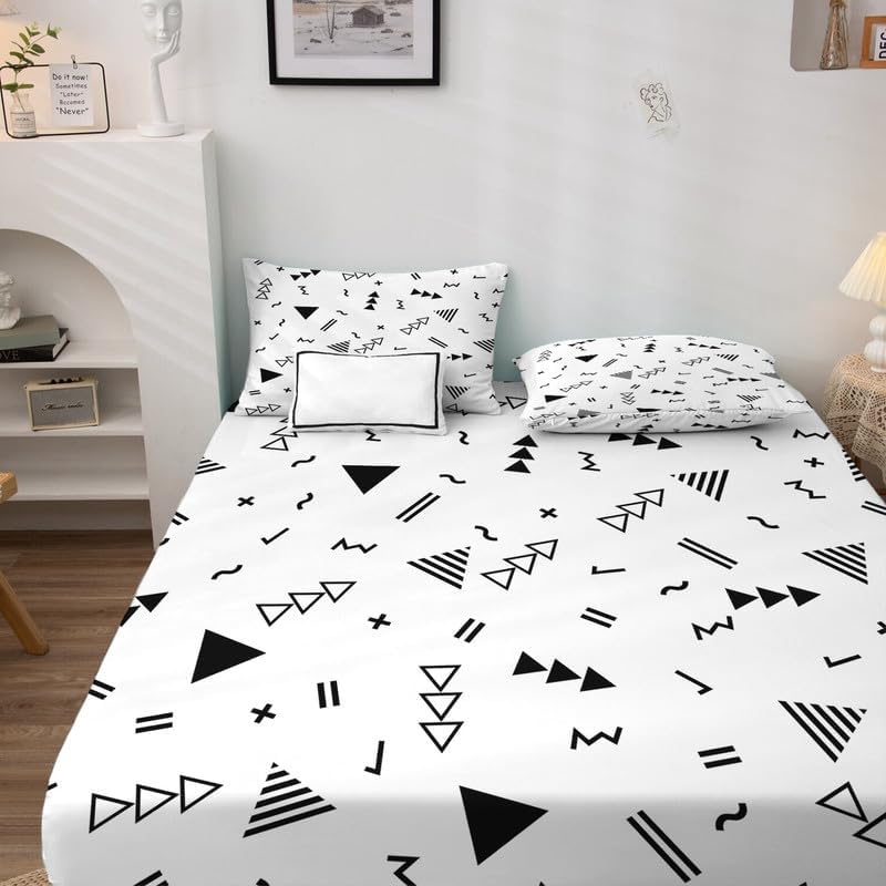 Miniatura 3 de zcsm Sábanas geométricas tamaño matrimonial  Sábanas blancas de 4 piezas y bolsillo profundo de 16 pulgadas, sábanas de microfibra suave de 600