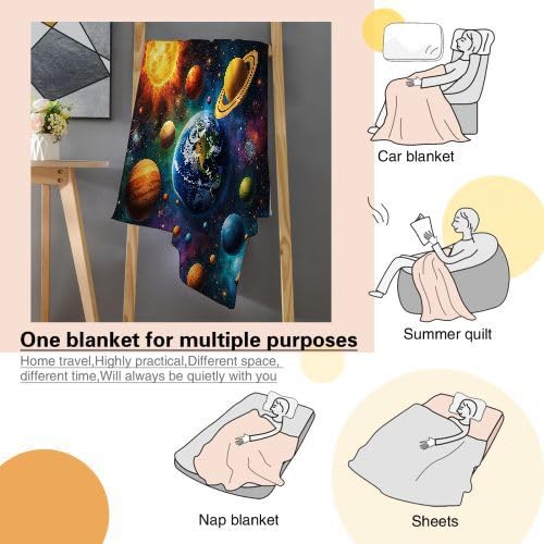 Mantas para Sofas Grandes 220x240 Planeta Colorido, Manta Termica Franela Mantilla Felpa para Cama 135/150, Mantitas Polar Suave y Cálida para Perro Mascota Habitacion Dormitorio
