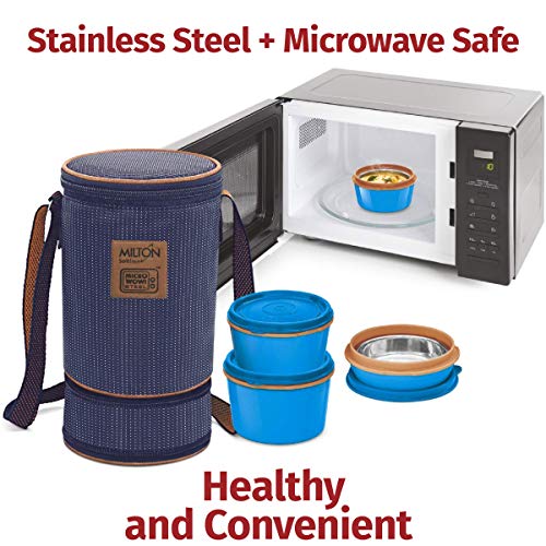 Image of MILTON Bento Lunch Box Set -4 MICROWAVEABLE Stainless Steel Meal Prep Containers, Expandable Insulated Lunch Bag, SS Spoon Double Wall Food Storage Boxes w /Leak Proof Lids for Men,Women,Kids
