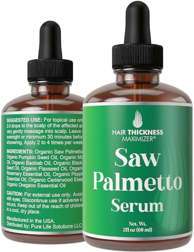 Saw Palmetto Serum for Hair Growth and Thickening - With Rosemary, Peppermint, Pumpkin Seed Oils. Vegan Moisturizing and Strengthening Scalp Treatment for Women, Men, Weak, Dry, Frizzy Hair 2oz