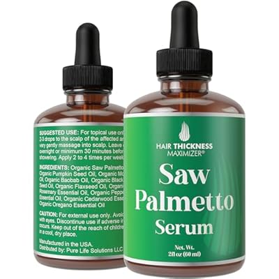 Saw Palmetto Serum for Hair Growth and Thickening - With Rosemary, Peppermint, Pumpkin Seed Oils. Vegan Moisturizing and Strengthening Scalp Treatment for Women, Men, Weak, Dry, Frizzy Hair 2oz