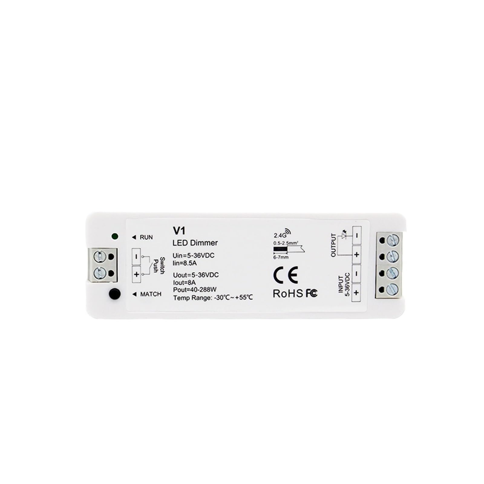 LED-Dimmer 12 V 5 V 24 V 36 V 8 A PWM kabelloser RF-Schalter mit 2,4 G Helligkeitsanpassung Touch-Fernbedienung, geeignet for einfarbige LED-Lichtleiste V1 (Color : V1 Only)