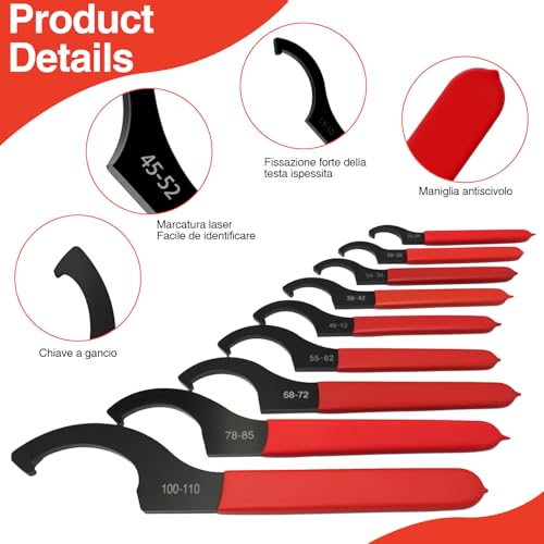 DHSWNNG 9 Stück Hakenschlüssel, Gewindefahrwerk Schlüssel Haken Schlüssel Werkzeug C Schraubenschlüssel Gewinde Schlüssels für Fahrwerksystem