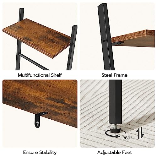 Hoobro Blanket Ladder, 5-Tier Wall Leaning Towel Rack, Ladder Shelf, Blanket Rack With Shelf, 25.2" Wide Decorative Ladder For Bathroom, Rustic Brown Bf73Cj01G1 #TOP3