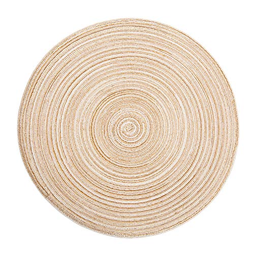 Topotdor Round Placemats Heat-Resistant Stain Resistant Anti-Skid Washable Polyproplene Table Mats Placemats (Set of 6, Ivory)