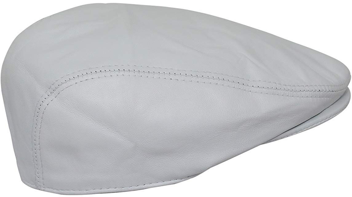 BRANDSLOCK Mens Leather Classic Ivy Cap | Newsboy Flat Gatsby Cap White