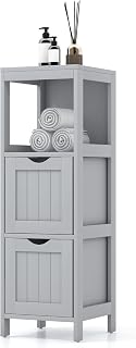 RELAX4LIFE Bathroom Floor Cabinet, Freestanding Wooden Cupboard Storage Cabinet with 2 Removable Drawers, Slim Storage Unit for Bathroom Living Room Kitchen (Grey)