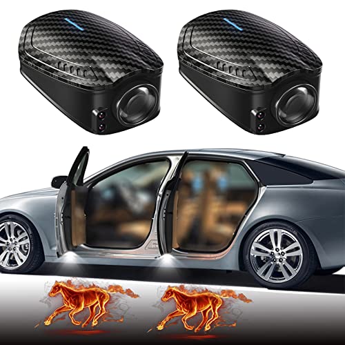 LZLRUN 2Pcs Rechargeable Car Door LED Logo Projector Lights Step Courtesy Welcome Shadow Ghost Lights (Fire Horse)