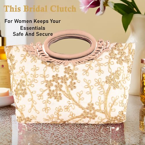 Image of Kuber Industries 2 Pcs Polyester Hand Bag for Woman with Zip Closure | Ladies Purse | Lightweight Party and Wedding Clutch Purse for Women | Kada Design - Cream