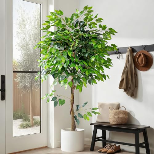 Artificial Ficus Tree 6FT Artificial Plants Indoor Fake Ficus for Indoor Home Decor, 150% Foliage Density Realistic Faux Tree Fake Floor Plant with Leaves for Living Room, Office, House Plant — view 5