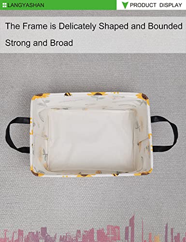 Langyashan Rectangular Storage Bin Collapse Canvas Fabric Cartoon Storage Basket With Handles For Organizing Home Kitchen Boys And Girls Toys Office Closet Shelf Baskets(Rec Sunflower) #TOP5