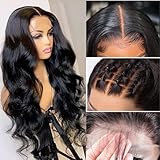 SUPERLOOK Lace Front Wigs Human Hair 4x4 Transparent Lace Closure Wigs Body Wave Human Hair Body Wave Wigs For Black Women With Baby Hair Pre Plucked 22inch Natural Color