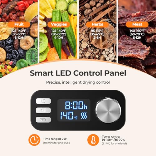 Image of OSTBA 8-Tray Food Dehydrator, 72H Timer & Temp Control up to 158℉, Includes 8 Mesh Sheets, 1 Fruit Roll Tray, 1 Tongs, Recipe Book for Jerky, Fruit, Meat, Vegetables, Herbs, BPA-Free