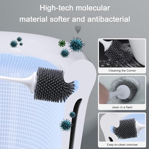 Lefree 2 Pack Silicone Toilet Brush Set with Ventilated Holder, Floor Standing & Wall Mounted Toilet Scrubber - Image 3