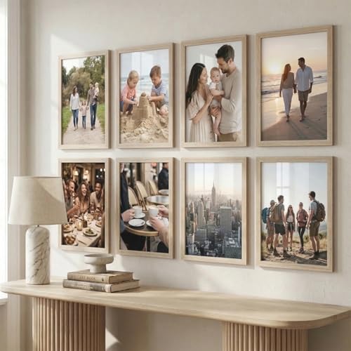 Image of HOTHOUSE Aesthetic Photo Frame for Wall Decoration | Wooden Frames for Bedroom Living Room | Certificate Frame | Photo Frame for Certificate A4 Size | Set of 8 (BROWN, Pack of 8)