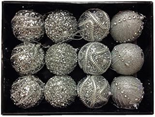 Snow White Branded Pack of 12 Deluxe Silver 8cm Christmas Tree Baubles