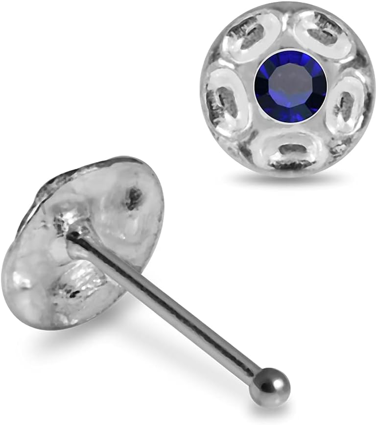Jeweled Shield Sterling Silver Ball End Nose pin Body Jewelry