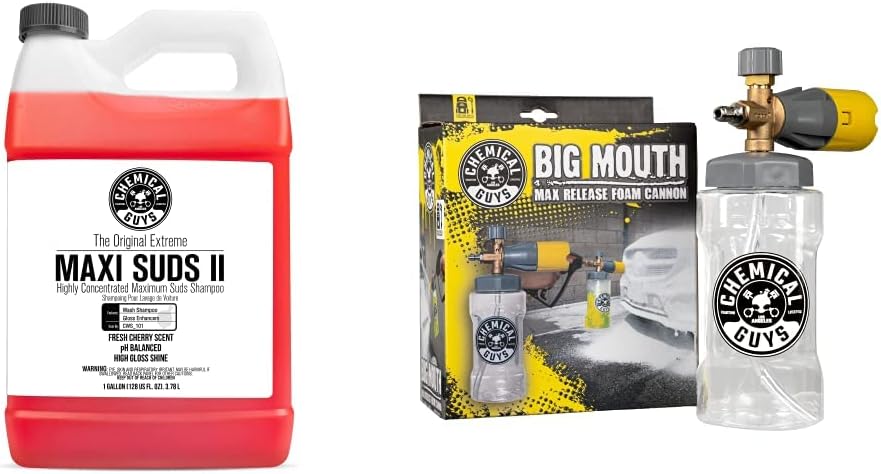 Chemical Guys CWS_101BM Big Mouth Soap & Foam Kit - Maxi-Suds II Foaming Car Wash Soap, Cherry Scent, 128 fl oz + Big Mouth Max Release Foam Cannon, Works With Pressure Washer, (2 Items) : Automotive