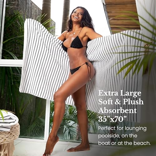 Black & White Brands Brazilian Beach/Pool/Bath Towel - Ultimate Absorbent Luxury XL 36x70 100% Cotton Wave (4 Towels, Black Poly Stripe) by Black & White Brands - Image 2