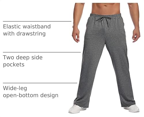 Deyeek Mens Lightweight Sweatpants Baggy Sweat Pants Open Bottom Workout Pants for Men Grey Cotton Sweatpants with Pockets — view 4