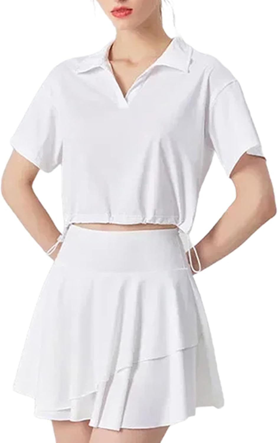 Tennis Skirt for Women Short Sleeve Shirt Set Cool Feel Polo Collar Golf Yoga Skirt