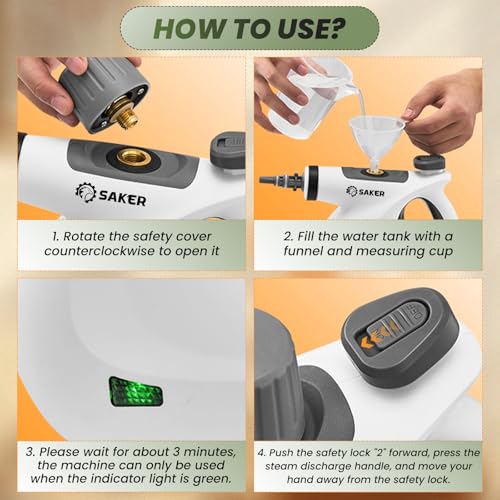 Saker Pressurized Handheld Steam Cleaner,Steam Disinfection Cleaner,Portable Steam Cleaner for Home,1050W Steam Cleaner,Quick Heating & Deep Cleaning of Floors, Cars, and Kitchen with 5 Fiber Cloths — view 5