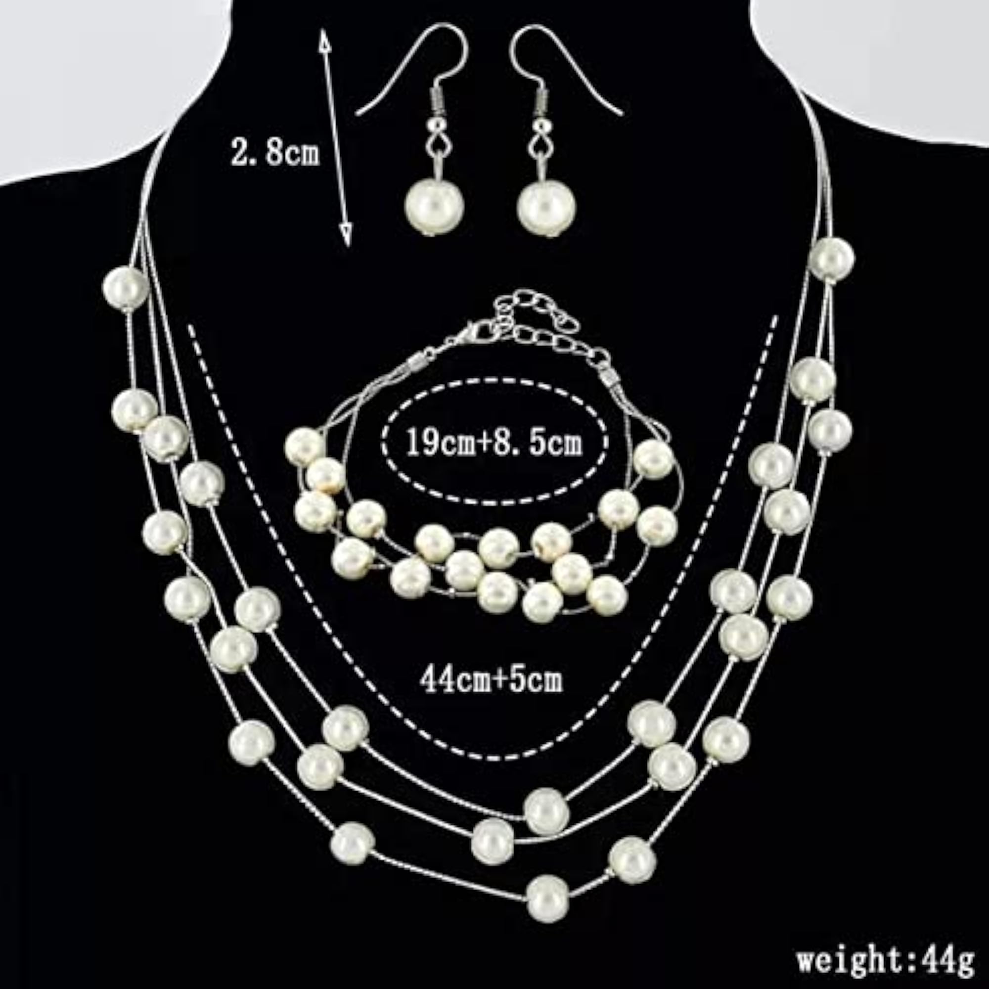 Silver Plated Multi-Strand Jewellery Set with Pearls