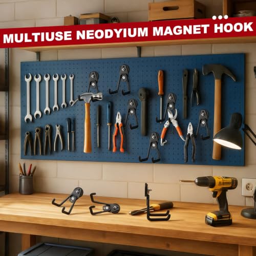 Image of Landhoow 38 Pcs Large Magnetic Hooks Heavy Duty Garage Magnet Hooks Strong Storage Utility Magnetic Hangers with Anti Slip Rubber Coating for Indoor and Outdoor Hanging (Black)