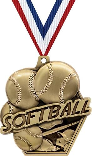 Crown Awards 2.25" Softball Medal Award, Gold Masters Softball Team Trophy Award Includes Free Neck Ribbon Prime